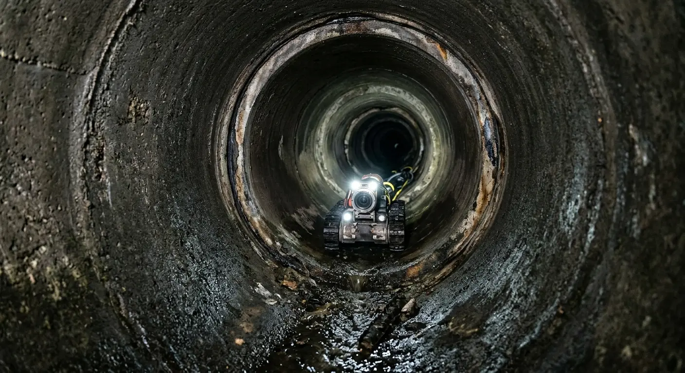 Robotic sewer camera inspecting pipe interior for Drain Snake Service in Oyster Bay